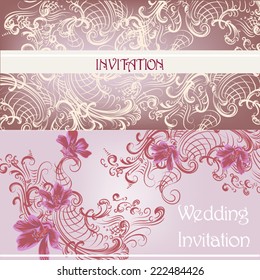 Vector invitation cards with swirls in retro style