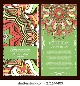 Vector Invitation cards. Vintage decorative elements. Hand drawn background.