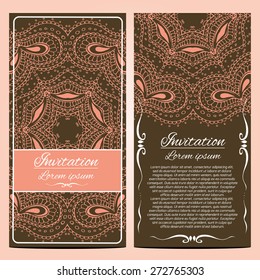 Vector Invitation cards. Vintage decorative elements. Hand drawn background.