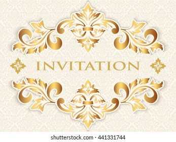 Vector invitation, cards or wedding card with damask background and elegant floral elements. Arabesque style design. Elegant floral abstract ornaments. Design element. eps10