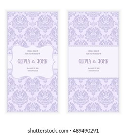 Vector invitation, cards or wedding card with damask background and elegant floral elements. Arabesque style design. Elegant floral abstract ornaments. Design element. eps10