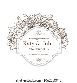 Vector invitation with chrysanthemum flowers