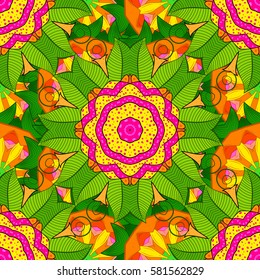 Vector invitation with colored mandala design element. Round flower ornament. Decorative vintage print. Luxury floral pattern. Unusual greeting in oriental boho chic style. Square invite template.