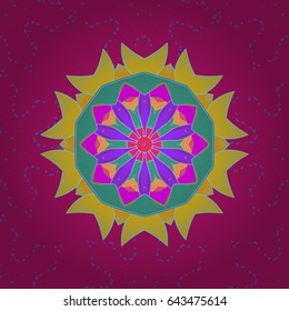 Vector invitation with colored mandala design element. Unusual greeting in oriental boho chic style. Luxury floral pattern. Decorative vintage print. Round flower ornament. Square invite template.