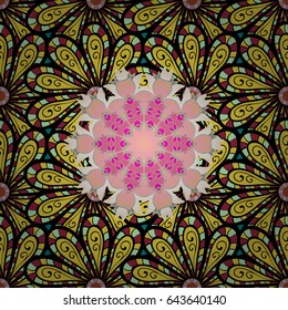 Vector invitation with colored mandala design element. Unusual greeting in oriental boho chic style. Decorative vintage print. Luxury floral pattern. Square invite template. Round flower ornament.