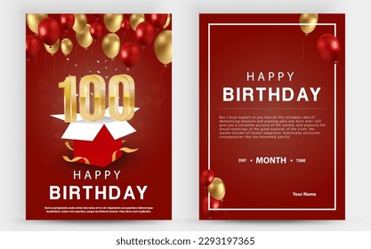 Vector invitation double card for 100th birthday celebration. Brochure the centenary anniversary celebration. Template of invitational for print.