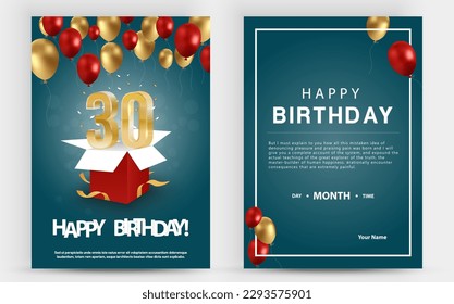 Vector invitation double card for 30th birthday celebration. Brochure the thirtieth anniversary celebration. Template of invitational for print.