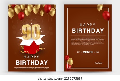 Vector invitation double card for 90th birthday celebration. Brochure the ninetieth anniversary celebration. Template of invitational for print.