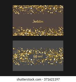Vector Invitation And Gift Card With Gold Dots. Gold Glitter Background. 