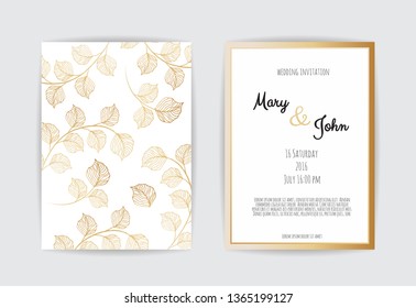 Vector invitation with gold floral elements. Luxury ornament template. greeting card, invitation design background.