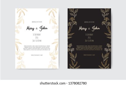 Vector invitation with gold floral elements. Luxury ornament template. greeting card, invitation design background.