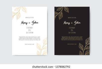 Vector invitation with gold floral elements. Luxury ornament template. greeting card, invitation design background.