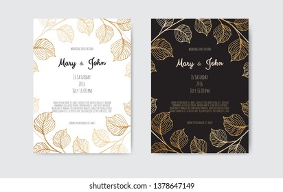 Vector invitation with gold floral elements. Luxury ornament template. greeting card, invitation design background.