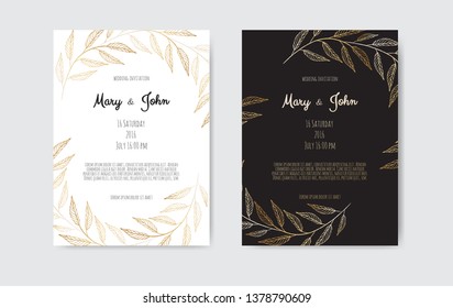 Vector invitation with gold floral elements. Luxury ornament template. greeting card, invitation design background.