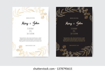 Vector invitation with gold floral elements. Luxury ornament template. greeting card, invitation design background.