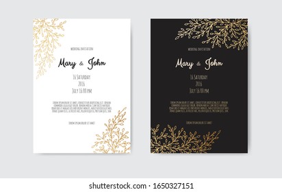 Vector invitation with gold floral elements. Luxury ornament template. greeting card, invitation design background.
