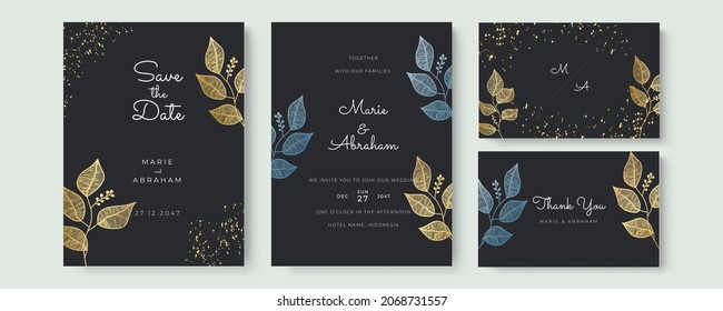 Vector invitation with gold floral elements. Luxury ornament template. greeting card, invitation design background
