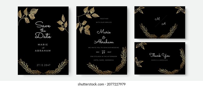 Vector invitation with gold floral elements. Luxury ornament template. Greeting card, invitation design background