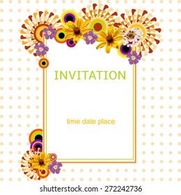 Vector invitation /greeting card with yellow flowers and decorative elements.