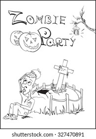 Vector invitation for Halloween. Zombie party.