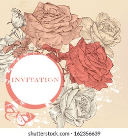 Vector invitation hand drawn card in vintage style for design