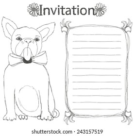 Vector invitation with hand drawn french bulldog