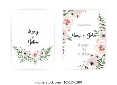 Vector invitation with handmade floral elements. Wedding invitation cards with floral elements.