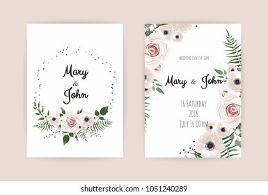 Vector invitation with handmade floral elements. Wedding invitation cards with floral elements.