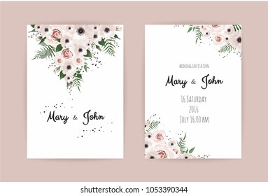 Vector invitation with handmade floral elements. Wedding invitation cards with floral elements.
