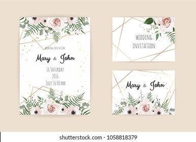 Vector invitation with handmade floral elements. Wedding invitation cards with floral elements.