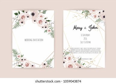 Vector invitation with handmade floral elements. Wedding invitation cards with floral elements.