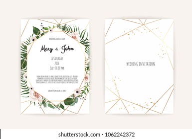 Vector invitation with handmade floral elements. Wedding invitation cards with floral elements. Vector template set