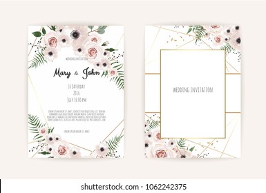 Vector invitation with handmade floral elements. Wedding invitation cards with floral elements. Vector template set