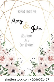 Vector invitation with handmade floral elements with polygonal frame.. Wedding invitation cards with floral elements.