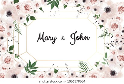 Vector invitation with handmade floral elements. Wedding invitation cards with floral elements.