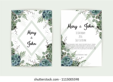Vector invitation with handmade floral elements. Wedding invitation cards with floral elements.