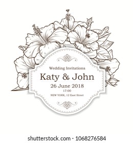 Vector invitation with hibiscus flowers