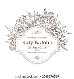 Vector invitation with marigold flowers