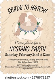 Vector invitation to a Nesting Party. For the guests. A gentle invitation to a party in pastel colors. Celebration. Pregnancy