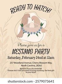 Vector invitation to a Nesting Party. For the guests. A gentle invitation to a party in pastel colors. Celebration. Pregnancy