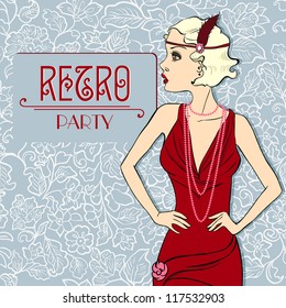 The Vector invitation on Fashionable a retro Party. Beautiful Vintage Girl