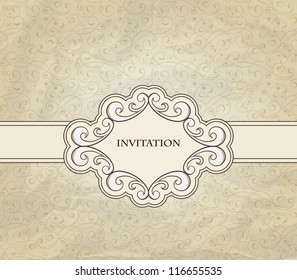 vector invitation on floral frame and seamless floral pattern crumpled paper texture, fully editable eps 10 file with clipping masks and seamless pattern in swatch menu