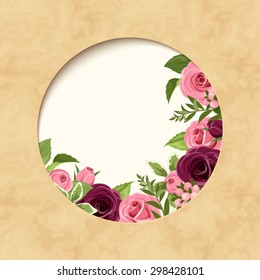 Vector invitation parchment card with red and pink roses.