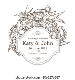 Vector invitation with peony flowers