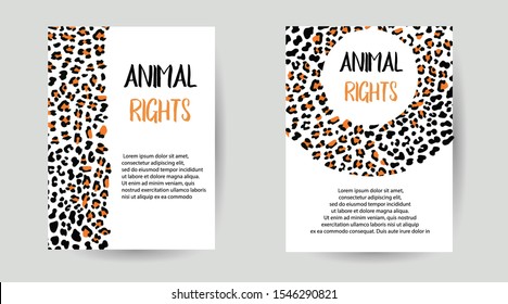 Vector invitation with print leopard. Ecological concept. Fashionable panther print on cards with Safari texture. Conference Invitation Template with Modern lion Pattern for ticket on assembly