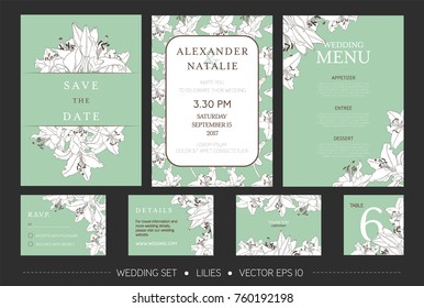 Vector invitation set with lilies.