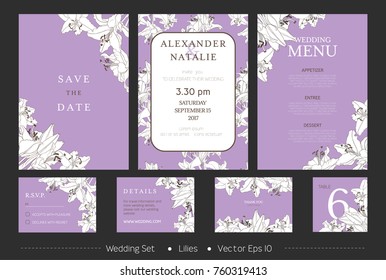 Vector invitation set with lilies.