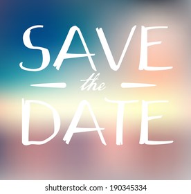 Vector invitation with summer blurry background "Save the Date". 