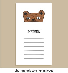 Vector invitation template with bear mask kid's doodle illustration