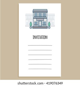 Vector invitation template with business building on top